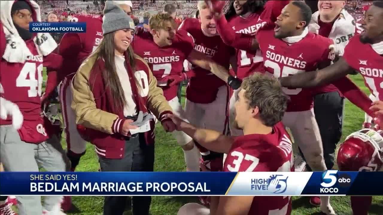 WATCH: OU punter Michael Turk asks softball star Grace Lyons to marry him after Bedlam win