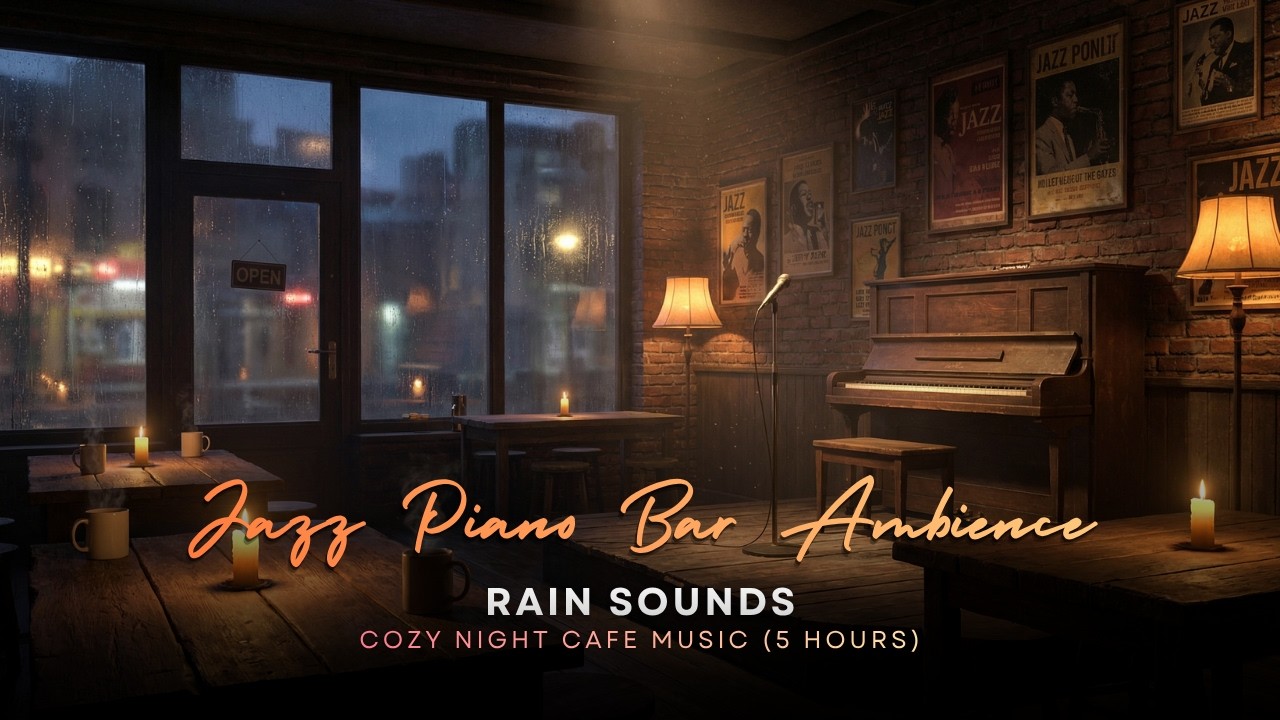 Jazz Piano Bar Ambience 🎹 Rain Sounds | Cozy Night Cafe Music (5 Hours)