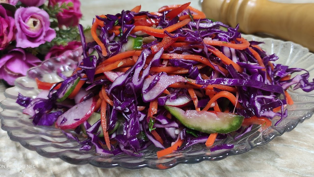 TEZ XAZM BÒLADIGAN YENGIL SALAT/15 DAQIQADA SALAT TAYYORLASH/НОВИНКА/САЛАТ ИЗ КРАСНОЙ КАПУСТЫ