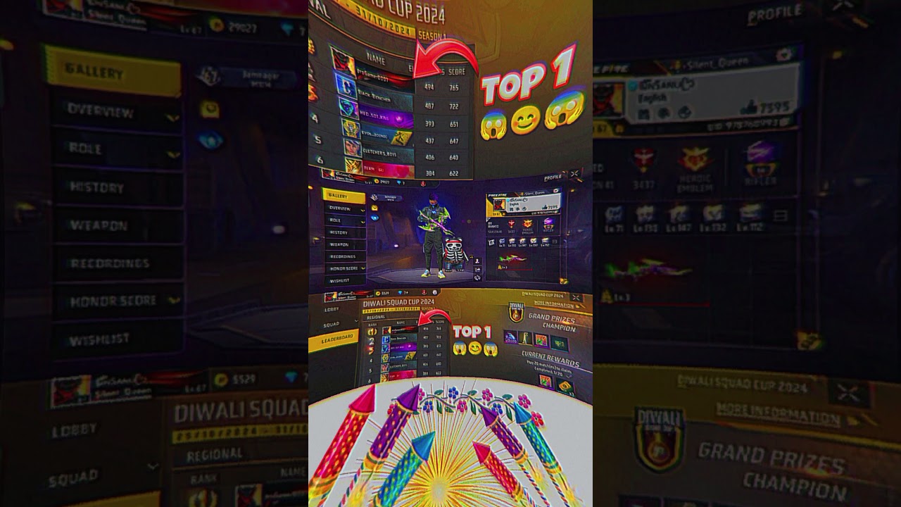 Free Fire Tournament Top 1💥🥳 Diwali Reward 😱 #freefire #turnament #top1 #diwalireward