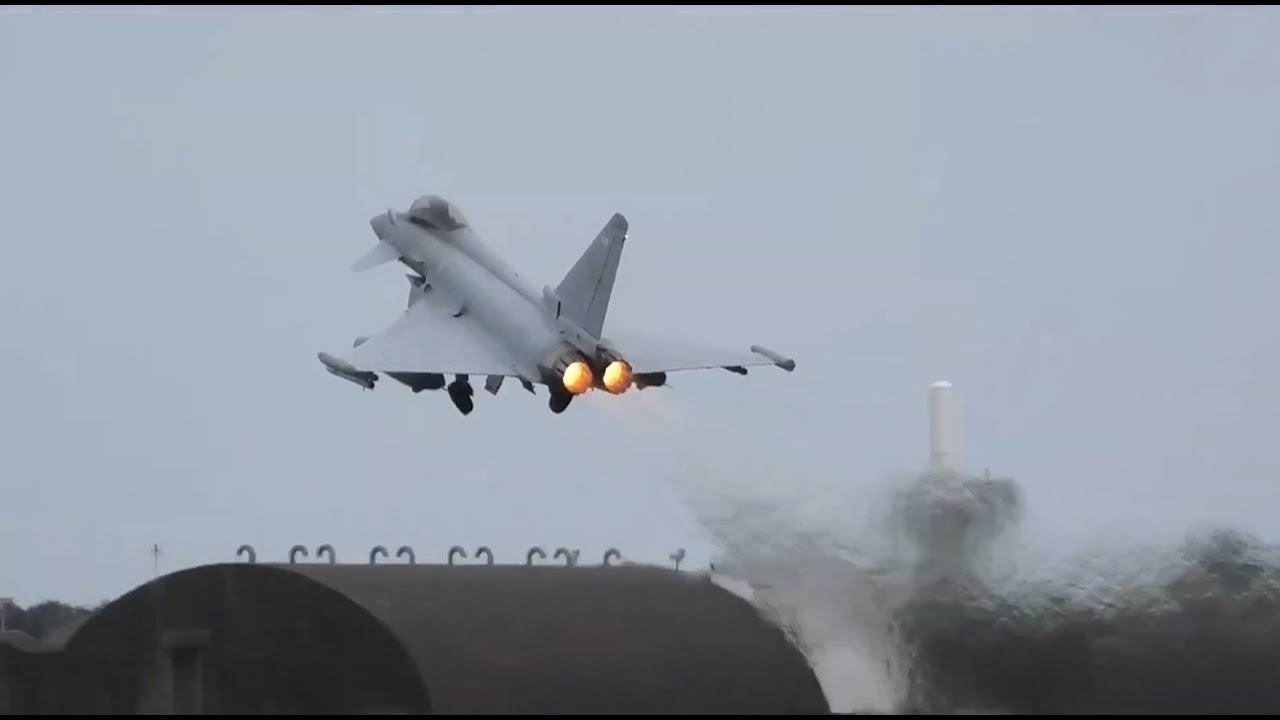 RAF Coningsby daytime exercises ft performance take-off by 12 Squadron Typhoons @ 05:55:00