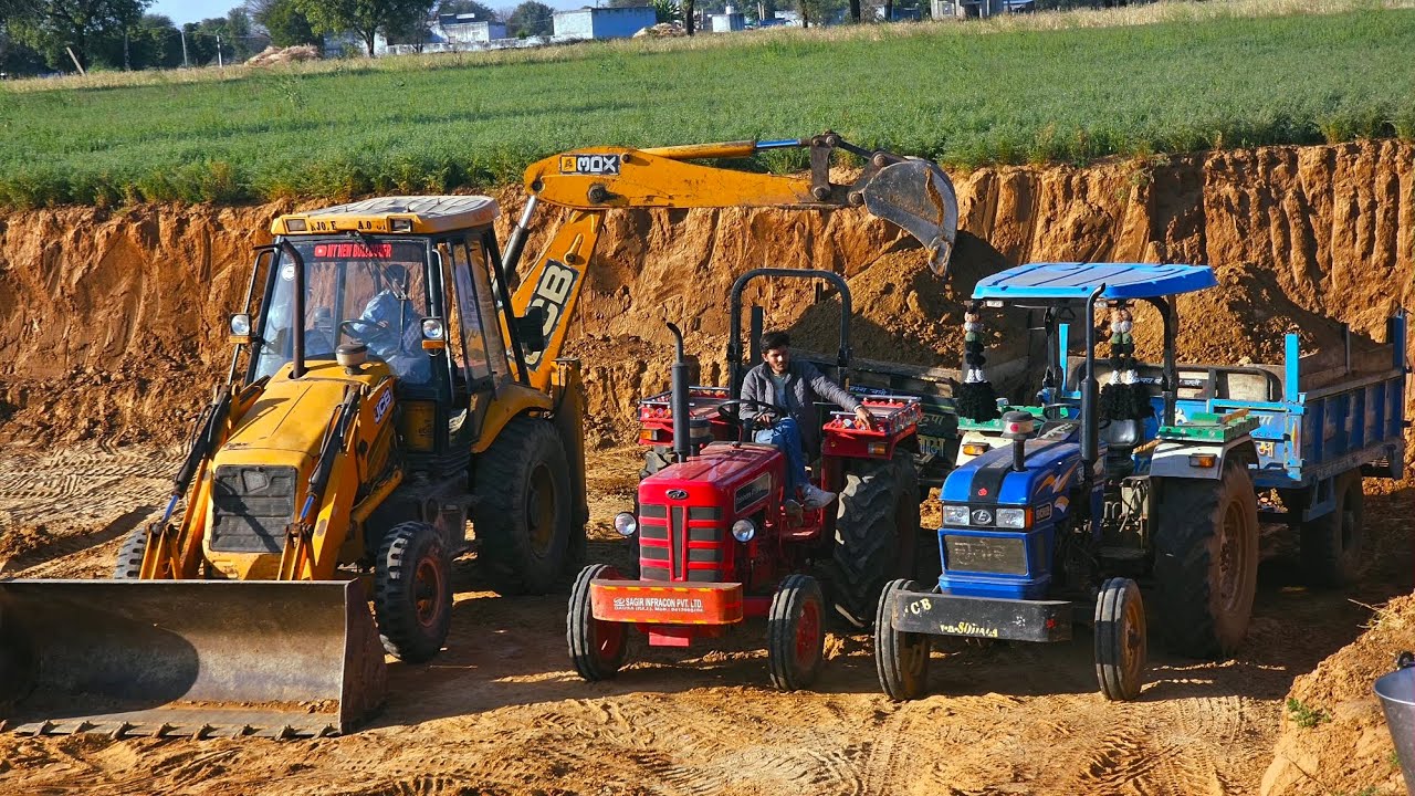 JCB 3dx Eco Mahine Loading Mud in Mahindra 475 Di | Eicher 485 | Sonalika 60 | Kubota | Jcb Tractor