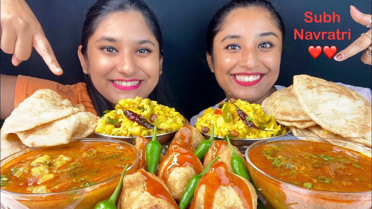 Navratri Special❤️Luchi/Puri With Aloo Sabji,Samosa,Poha eating Challenge|Mukbang|Punishment