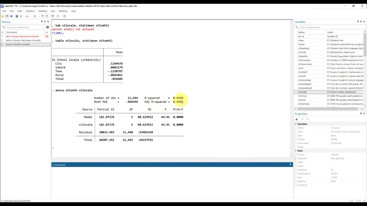 Using Stata Running ANOVA (Analysis of Variance)