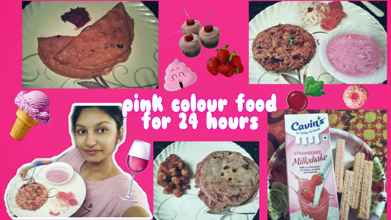 I ate only pink colour food for 24 hours in telugu|few pink recipes|👍or👎|lasinavideos #lasinacooks