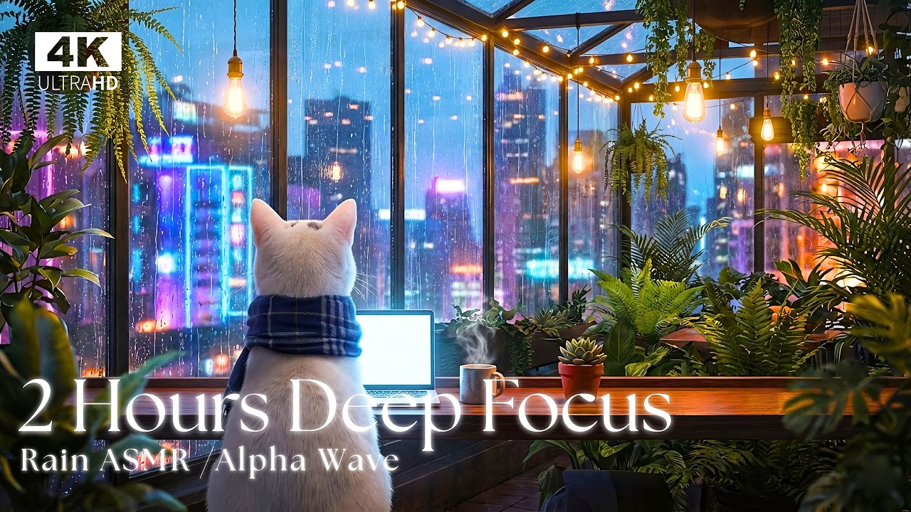 2 Hours Deep Focus ☕️🌧️ | Lilmon’s Rainy Rooftop Sanctuary | 10Hz Alpha Waves & Smooth Melodic Jazz