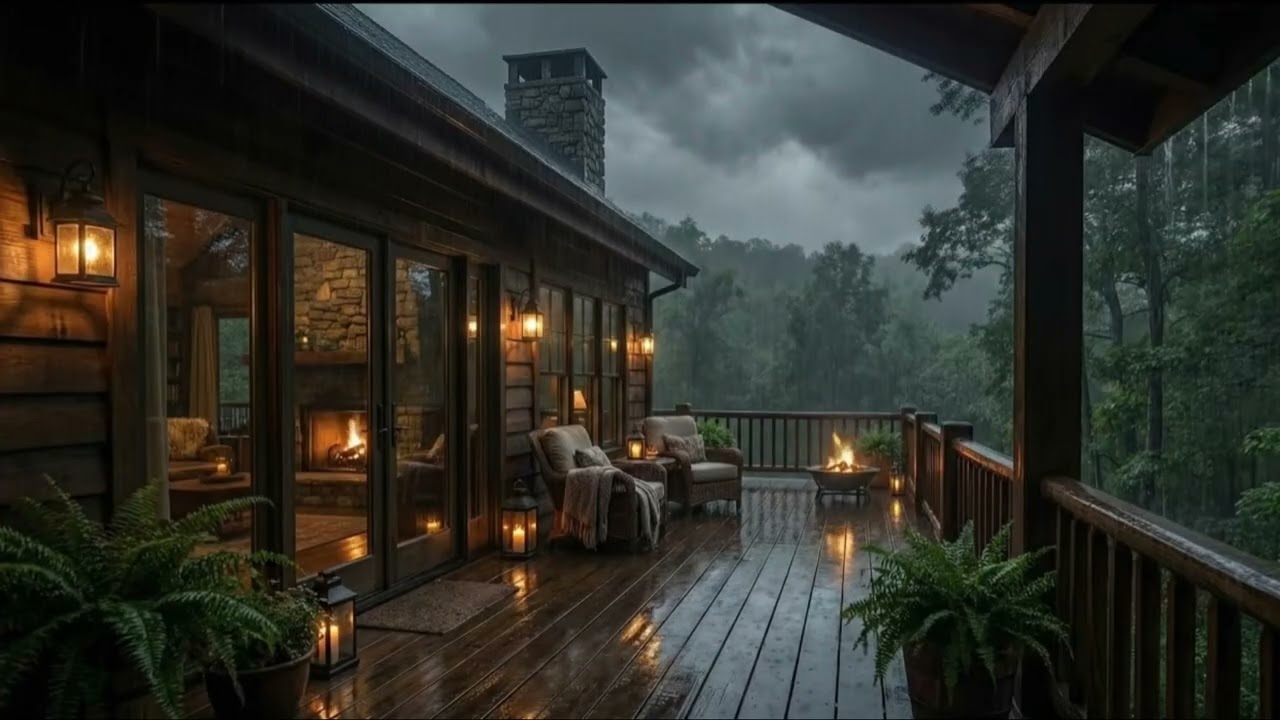 Heavy Rain at a Cozy Forest Cabin 🌧️ Sleep Instantly with Thunder & Rain Sounds