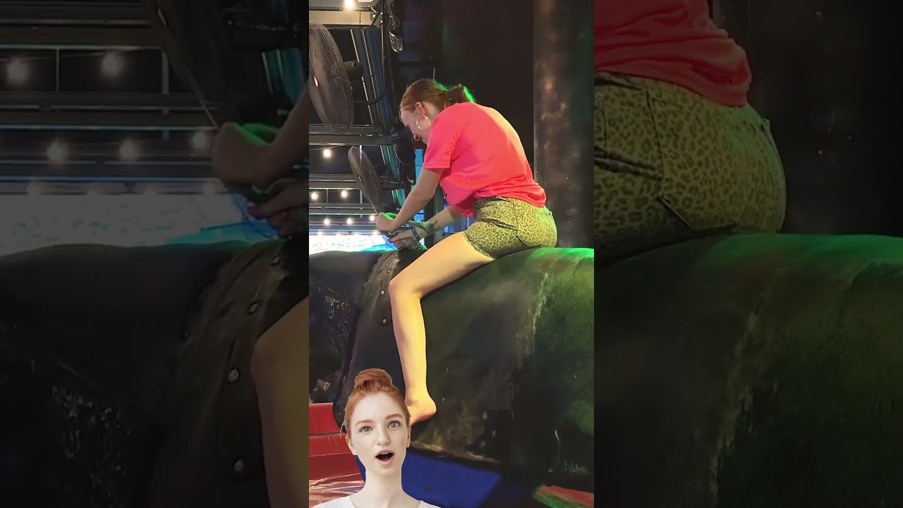 Mechanical Bull Riding 4K -  Beautiful Girl in Benidorm