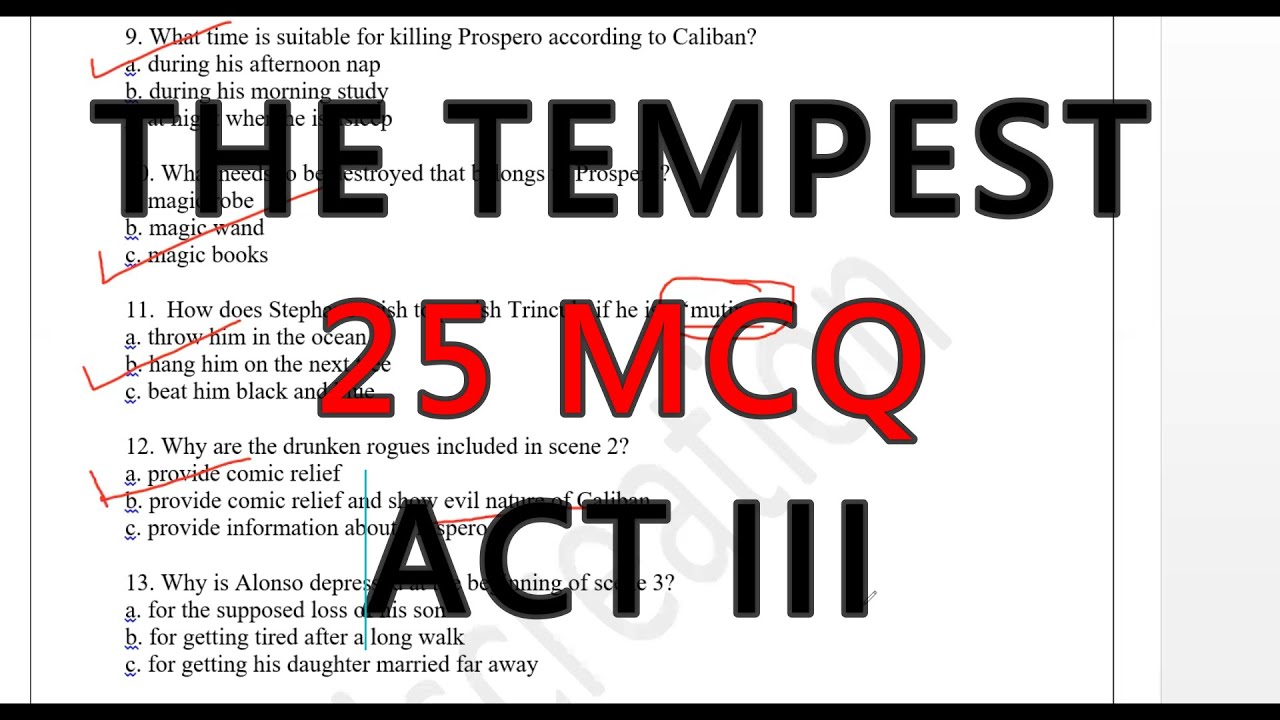 The Tempest Multiple Choice Questions | Act 3 | 25 MCQ| William Shakespeare |English|