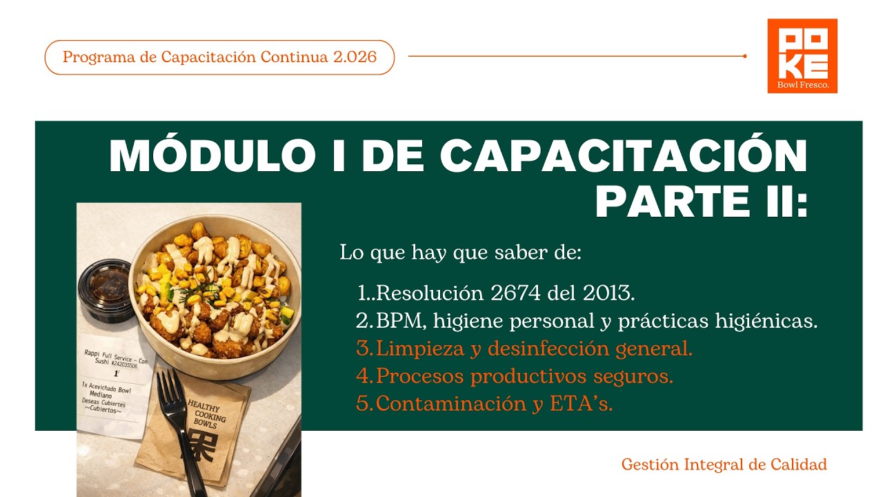 2026 Módulo I de capacitación continua:  Procesos productivos seguro, contaminación y ETA.