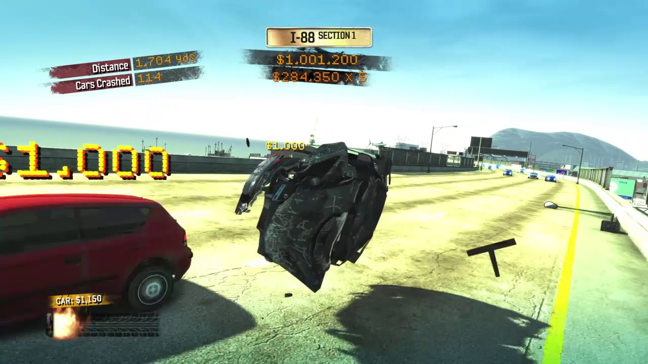 Burnout Paradise Remastered crash mode on the highway