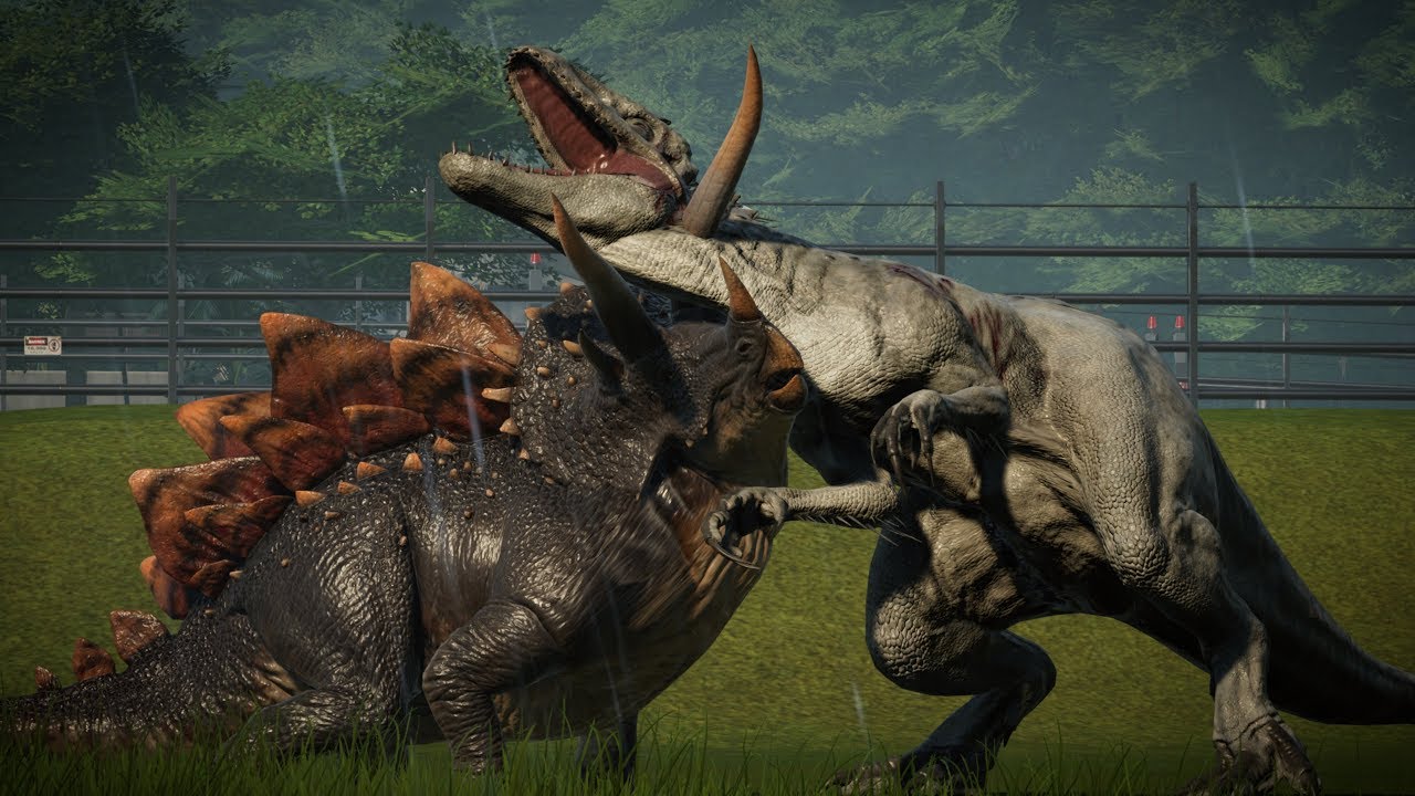 STEGOCERATOPS MAX vs IREX & SPINOSAURUS & INDORAPTOR - Jurassic World Evolution