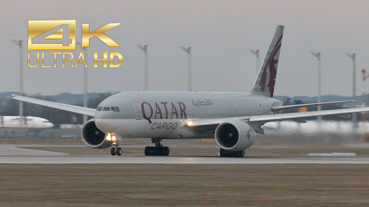 (4K) Boeing 777-F Qatar Cargo A7-BFR departure at Munich Airport MUC EDDM