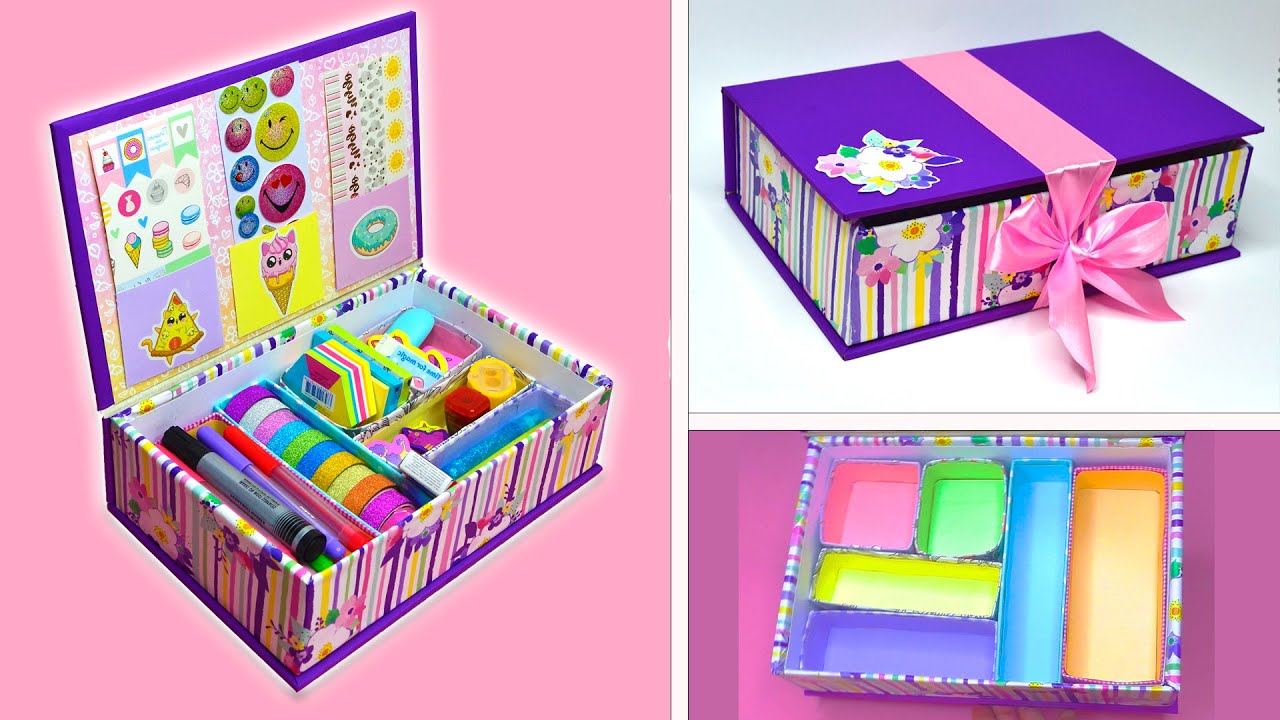 How to make a stationery organizer // the best out of waste // recycling an old box