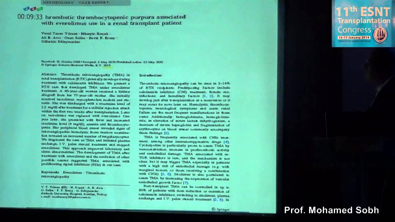 Thrombotic microangiopathy in renal transplant prof  Mohamed sobh