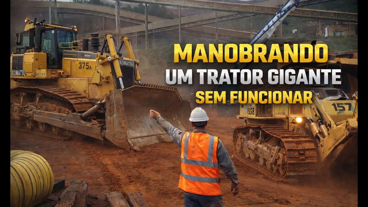 Manobrando o gigante trator Komatsu D475 com falha no motor diesel