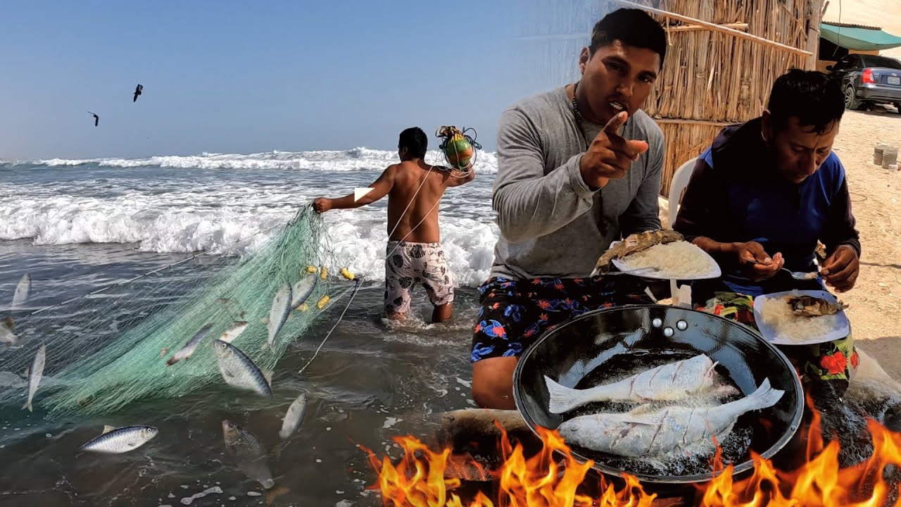 increíble lo que este hombre hace para Pescar con Red y cocina Pescado Frito