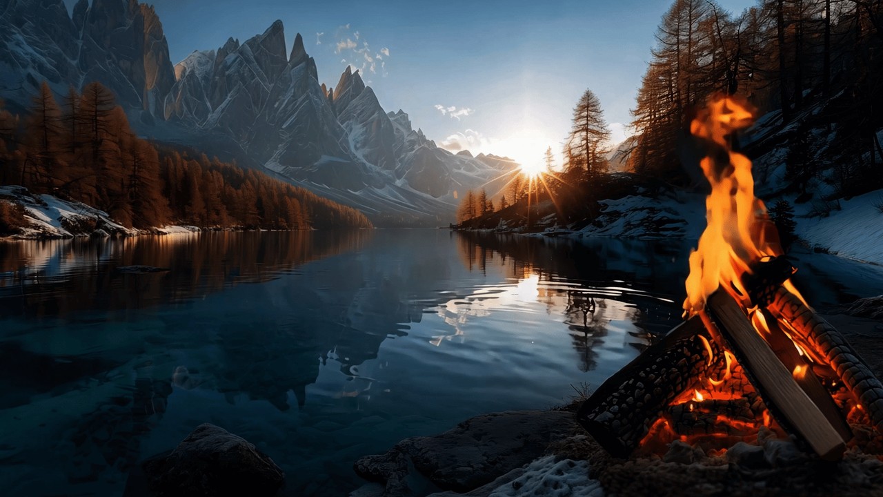 Spring Sunrise in the Mountains 🔥🌊 4K Riverside Campfire Ambience | Real ASMR
