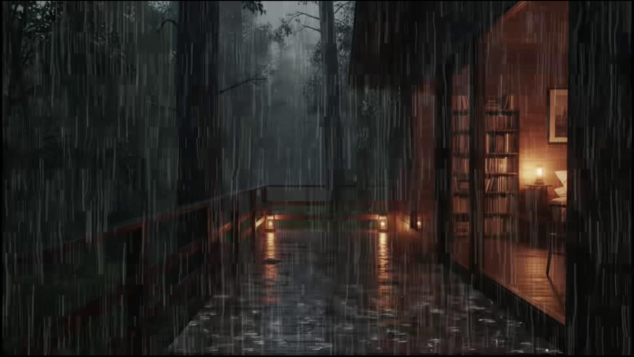 Gentle rain at a forest cabin, night rain ambience for deep sleep relief from insomnia sounds calm