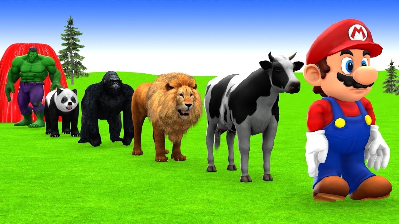 Long Slide Game with Cow Elephant Gorilla Hippopotamus Tiger 3d Animal Game Funny 3d Animals