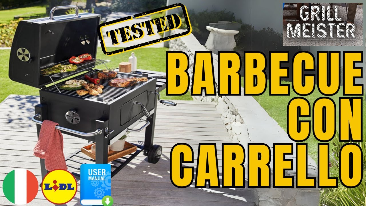 BARBECUE CON CARRELLO GRILLMEISTER KANSAS ITALIA ITALIANO LIDL