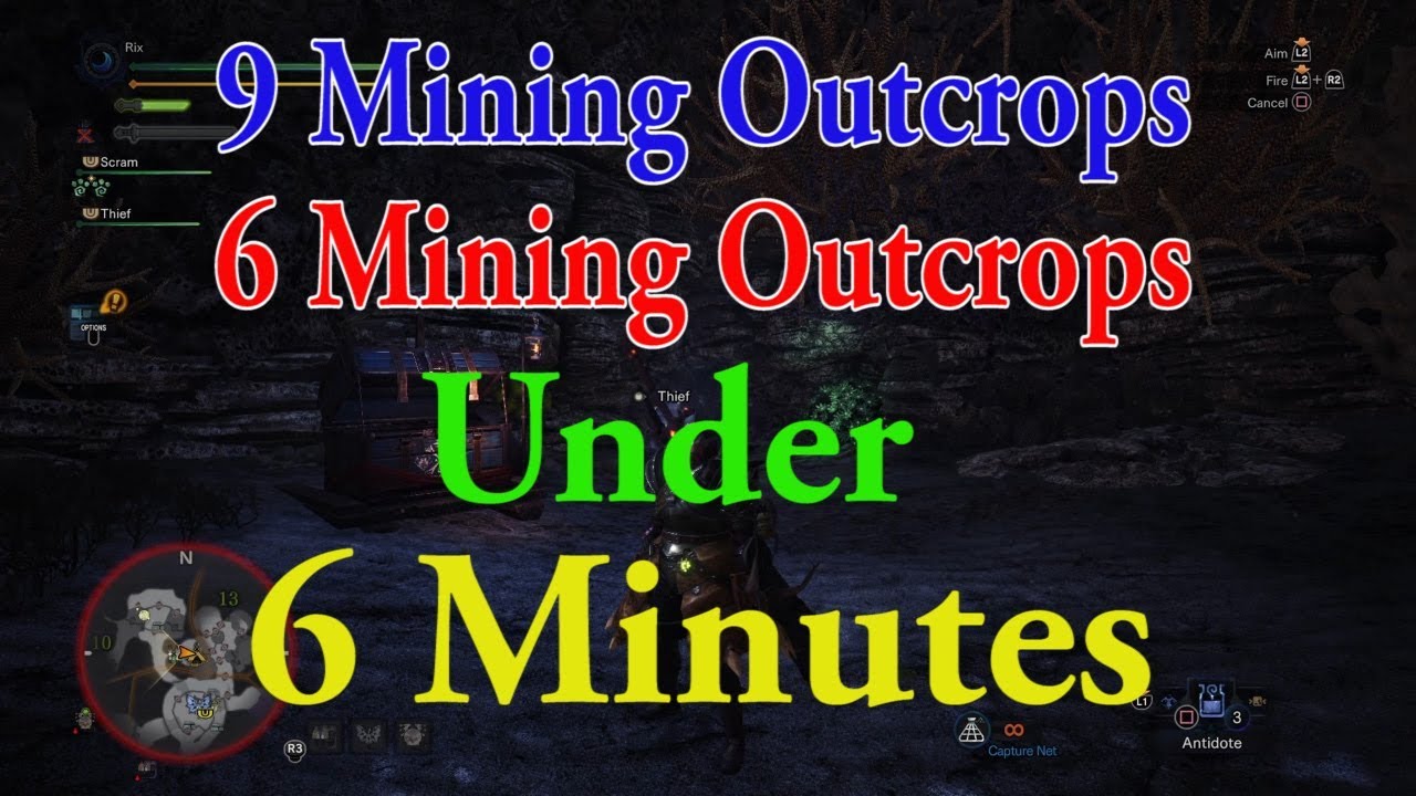 Coral Highlands Mining Guide - Under 6 minutes route ( 9 Blue and 6 Red Mining Outcrops)