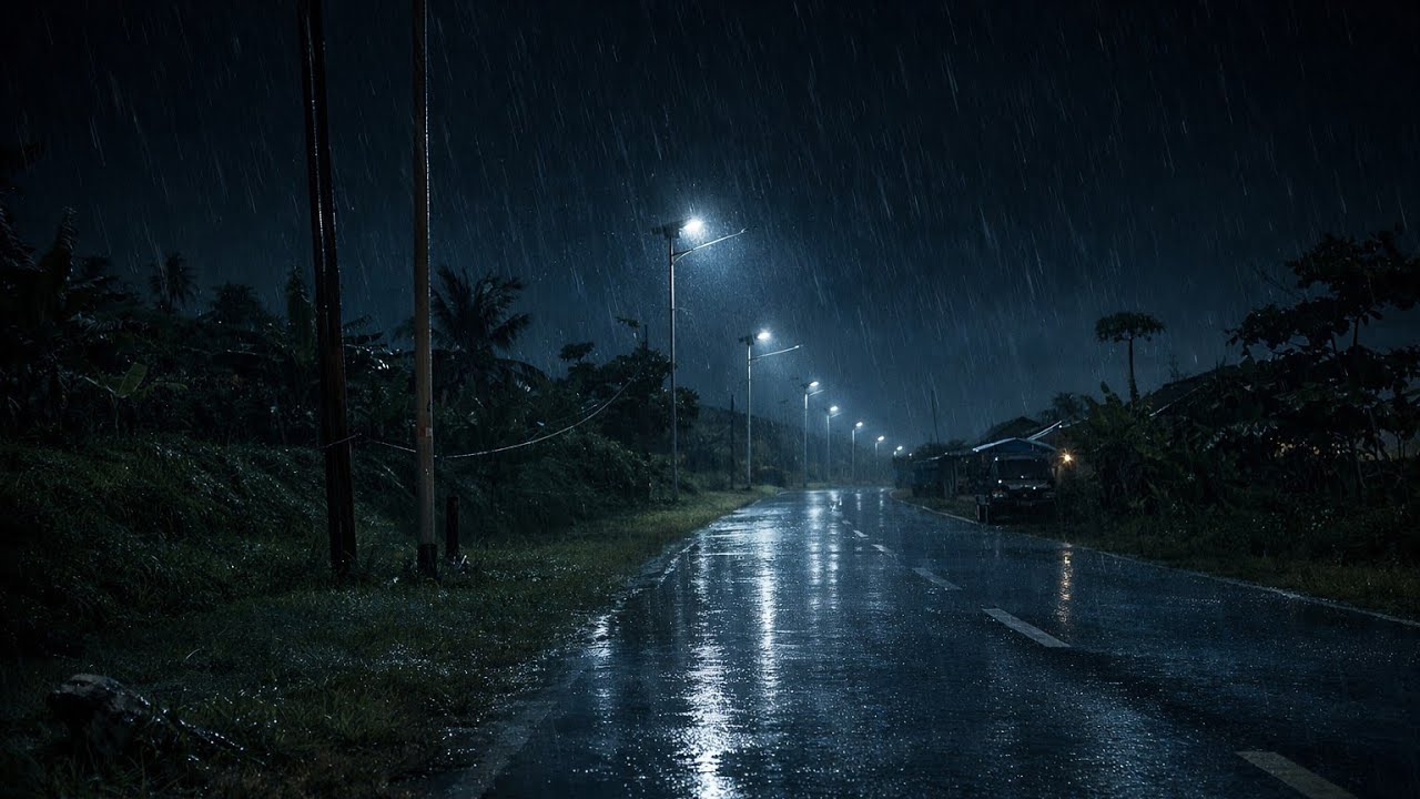 Deep Blue Midnight Rain for Deep Sleep | Heavy Rain on a Quiet Night Road | Peaceful Sleep Ambience