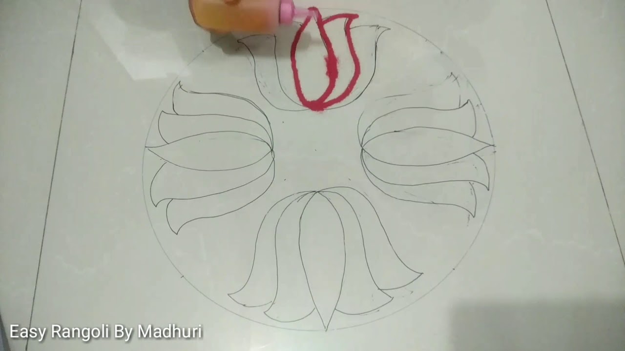 Basic Rangoli Design by Homemade Tool for Beginners/ Kamal Rangoli for Lakshmi Pooja