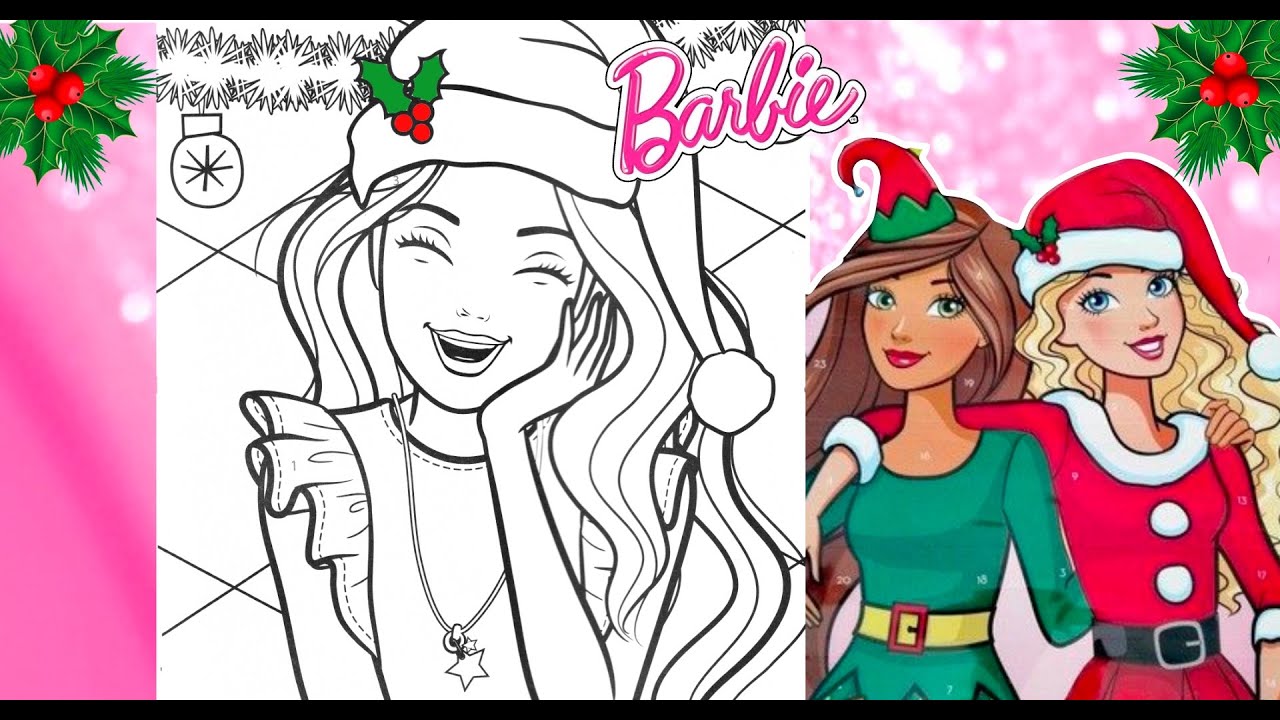 Holiday BARBIE AND FRIENDS Coloring Page CHRISTMAS BARBIE AND TERESA Holiday Season Coloring Book