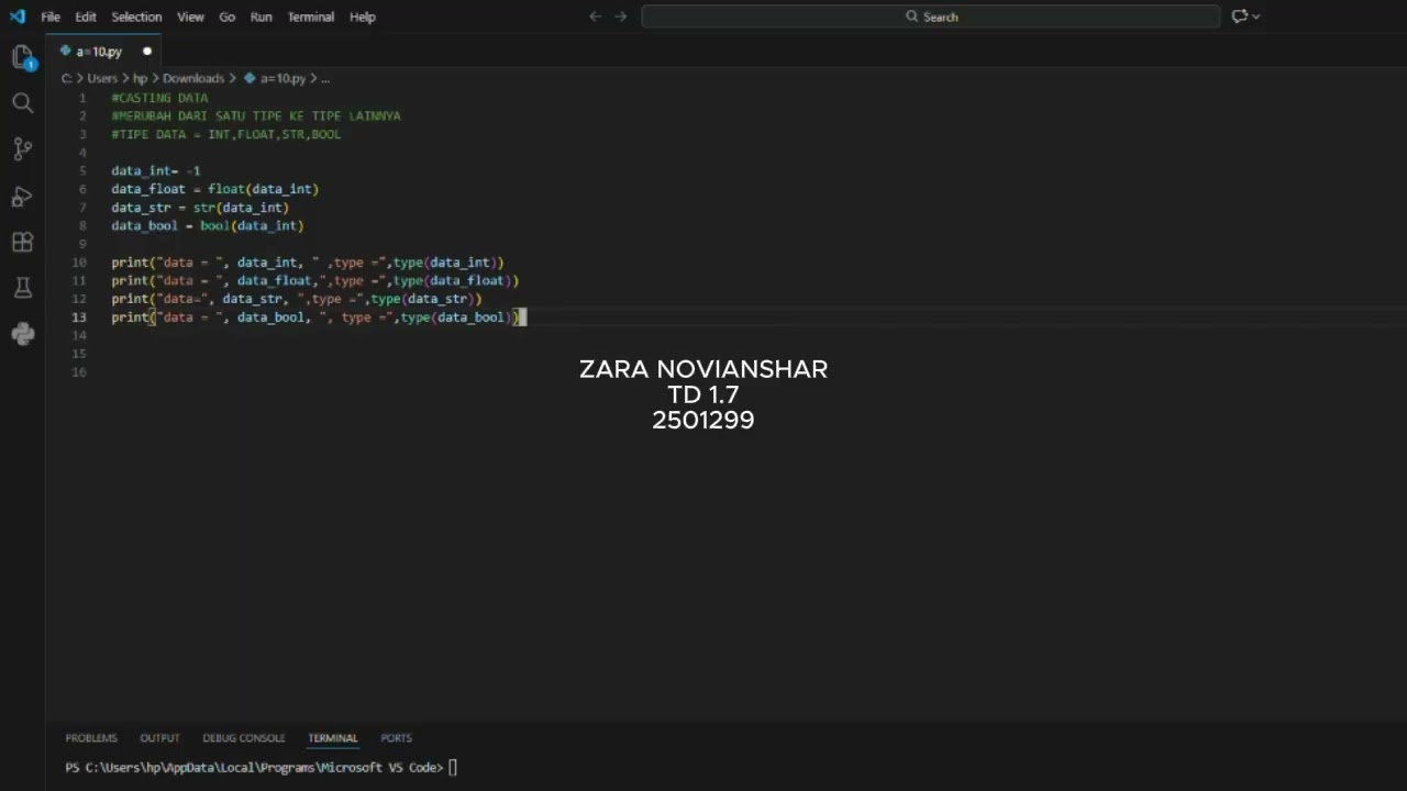 2. CASTING DATA / ZARA NOVIANSHAR/ TD 1.7/ 2501299