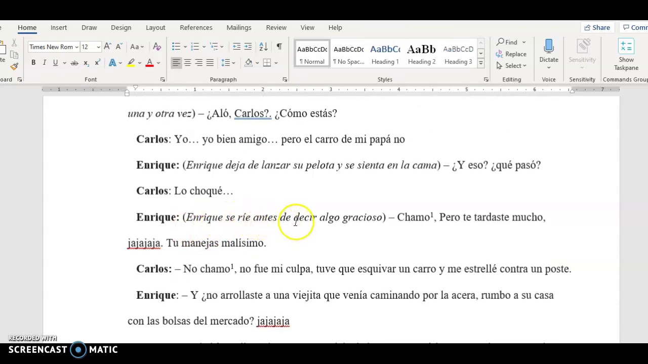 Escribir un libreto para teatro o película en clase