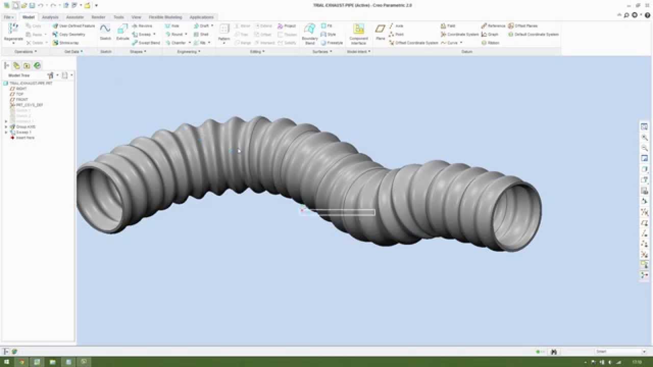 Pipe using intersection in Creo 2.0