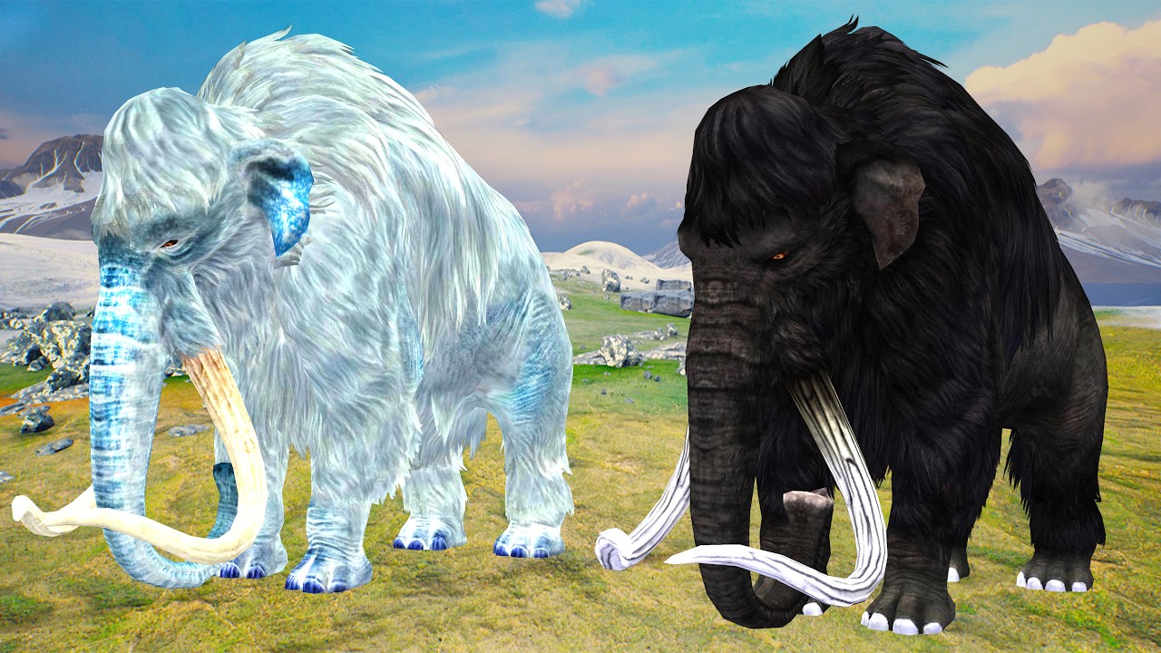 White Mammoth Vs Black Mammoth Attack Cow Cartoon Save by Woolly Mammoth Elephant Epic Battle