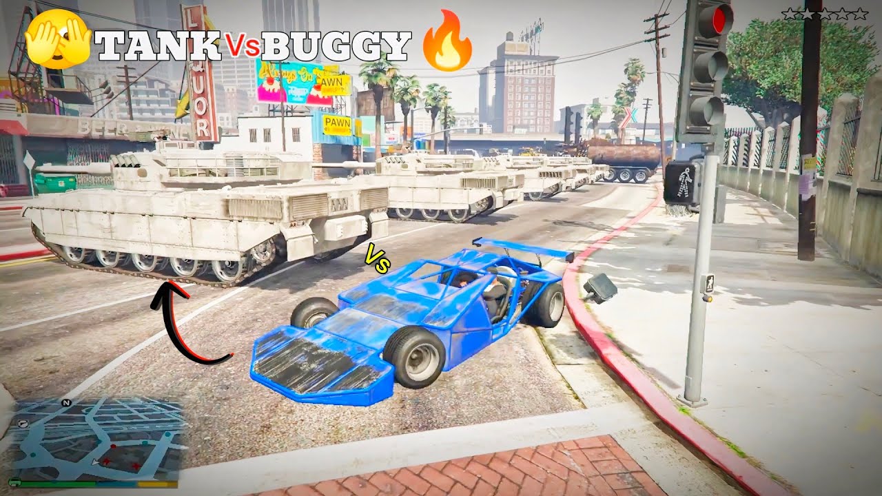GTA - 5 Crazy Ramp Buggy🔥Vs Tank Who Will 💪Win Driving Five Star Police Escape 😱☠️😈 #gta