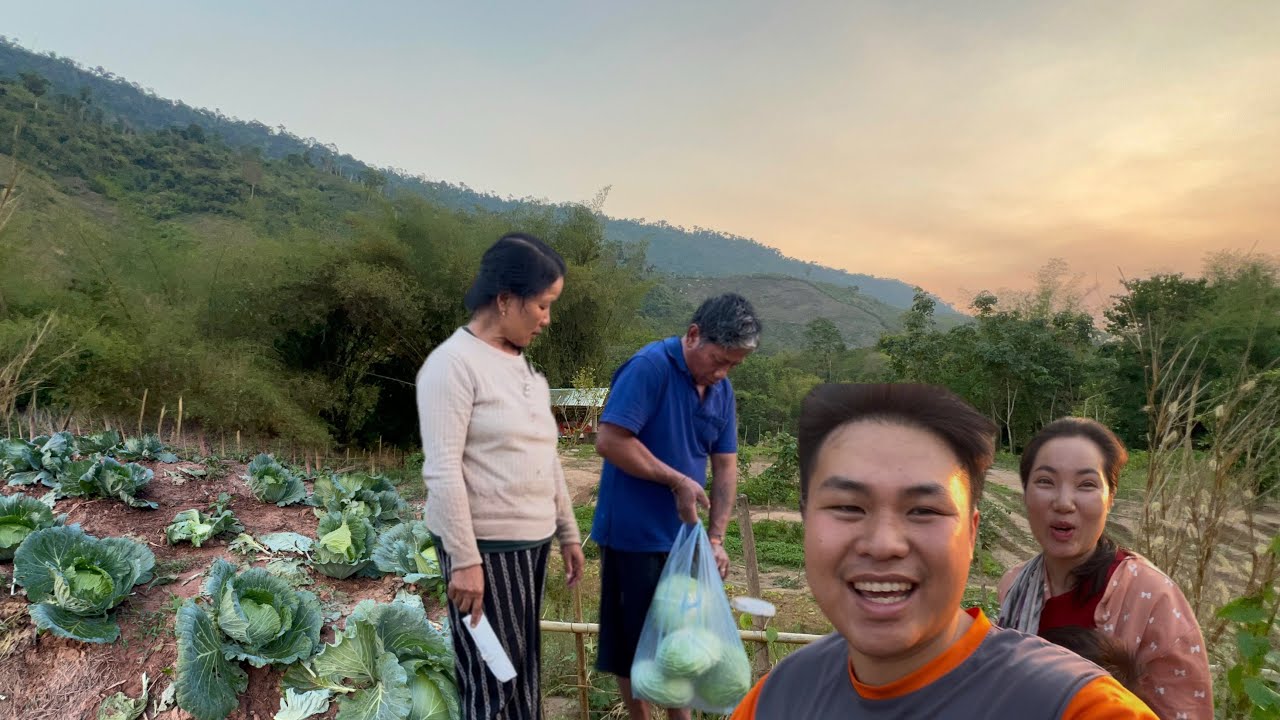สามพ่อแม่ลูกพากันออกไปส้มสวนริมน้ำซานซื้อผักมาขาย|ToiyYoiy￼