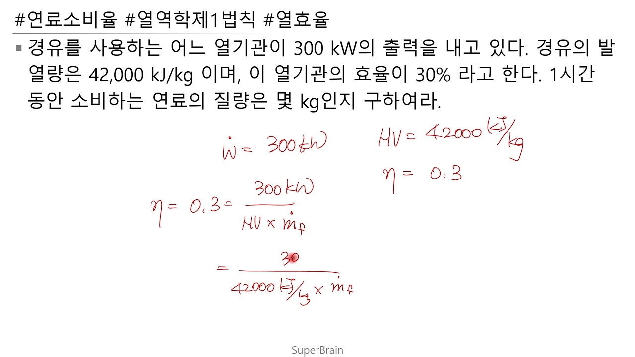 열역학 (연습문제 07-09) 연료소비율 효율