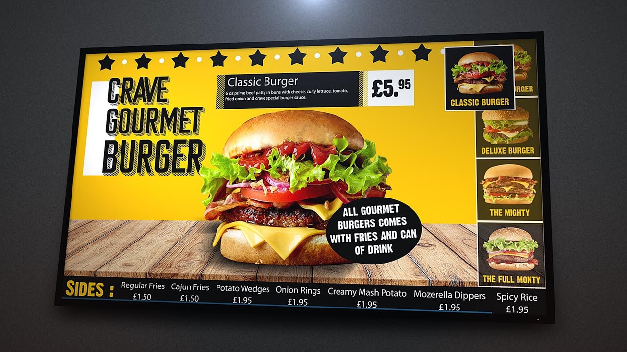 After Effects Digital Screens Display Artwork for Takeaway, Restaurants Menu  || KC Effects