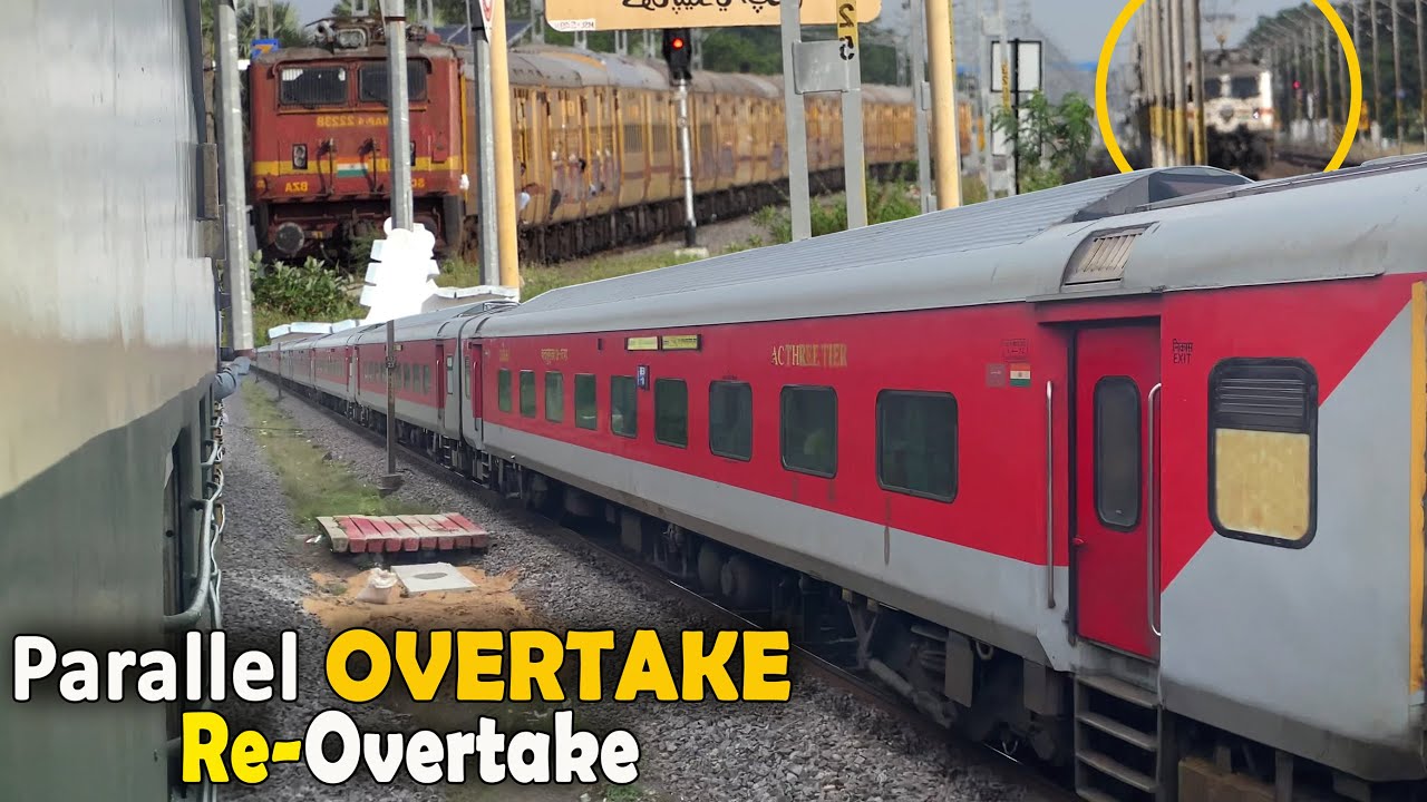 Furious Parallel OVERTAKE & Re-Overtake | MEMU Overtakes SF Exp | RAJDHANI + TIRUKKURAL + MEMU | I R