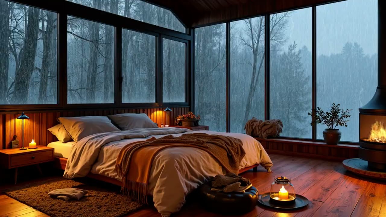 Natural Rain and Cozy Fireplace Ambience | Relaxing Sleep Sounds for Deep Rest