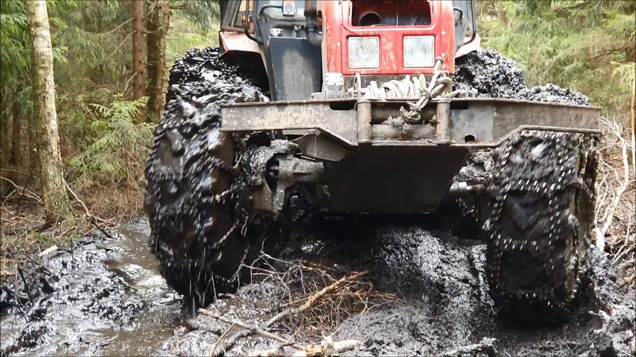 MTZ with Palms trailer,logging in spring..(HD)