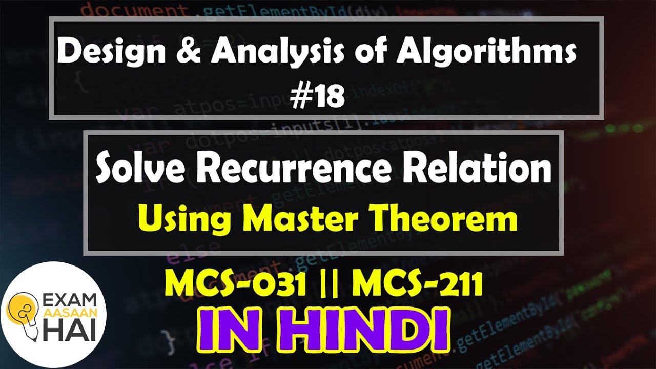 Master Theorem for Solving Recurrences || in Hindi || MCS-211 || MCS-031 || DAA #18