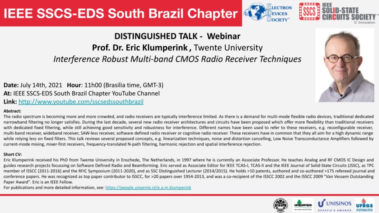 Distinguished Talk: Interference Robust Multi-band CMOS Radio Receiver Techn- Dr. Eric Klumperink