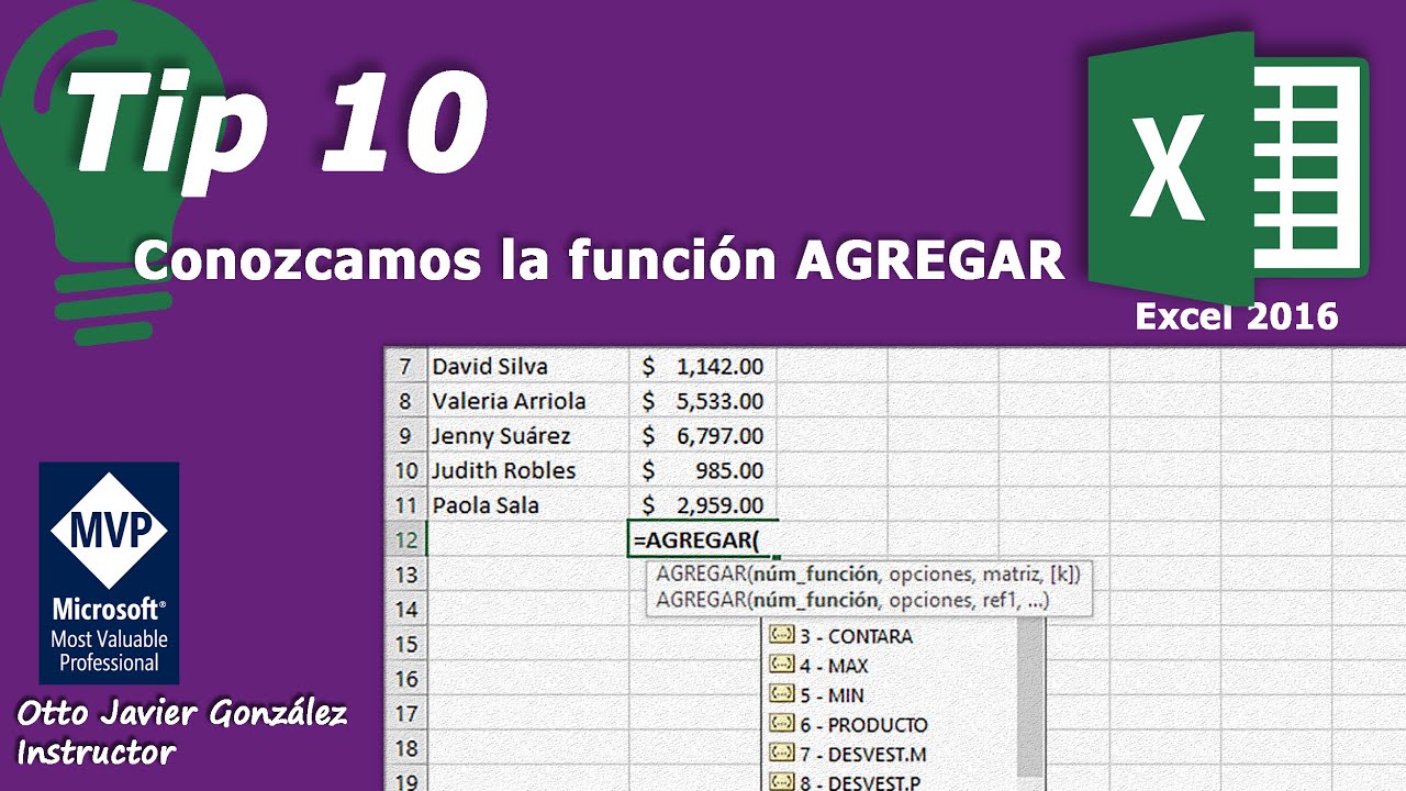Tip 10. Conozcamos la funci&oacute;n AGREGAR | Excel 2016