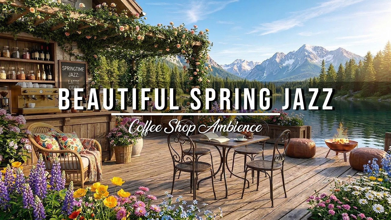 Beautiful Spring Day Jazz at Mountain Cafe 🌸 Peaceful Lake Ambience & Bossa Nova