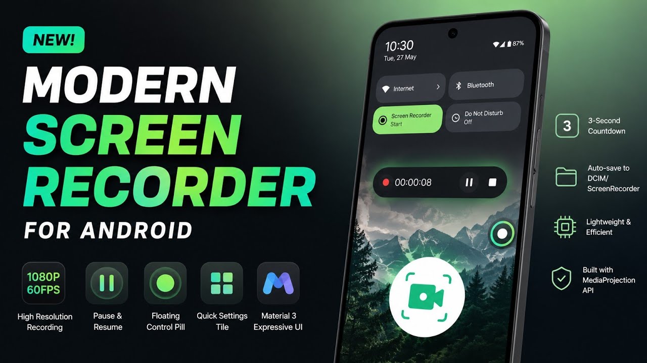 📱 Best Android Screen Recorder App in 2026! (Kotlin & Material 3) 🔥