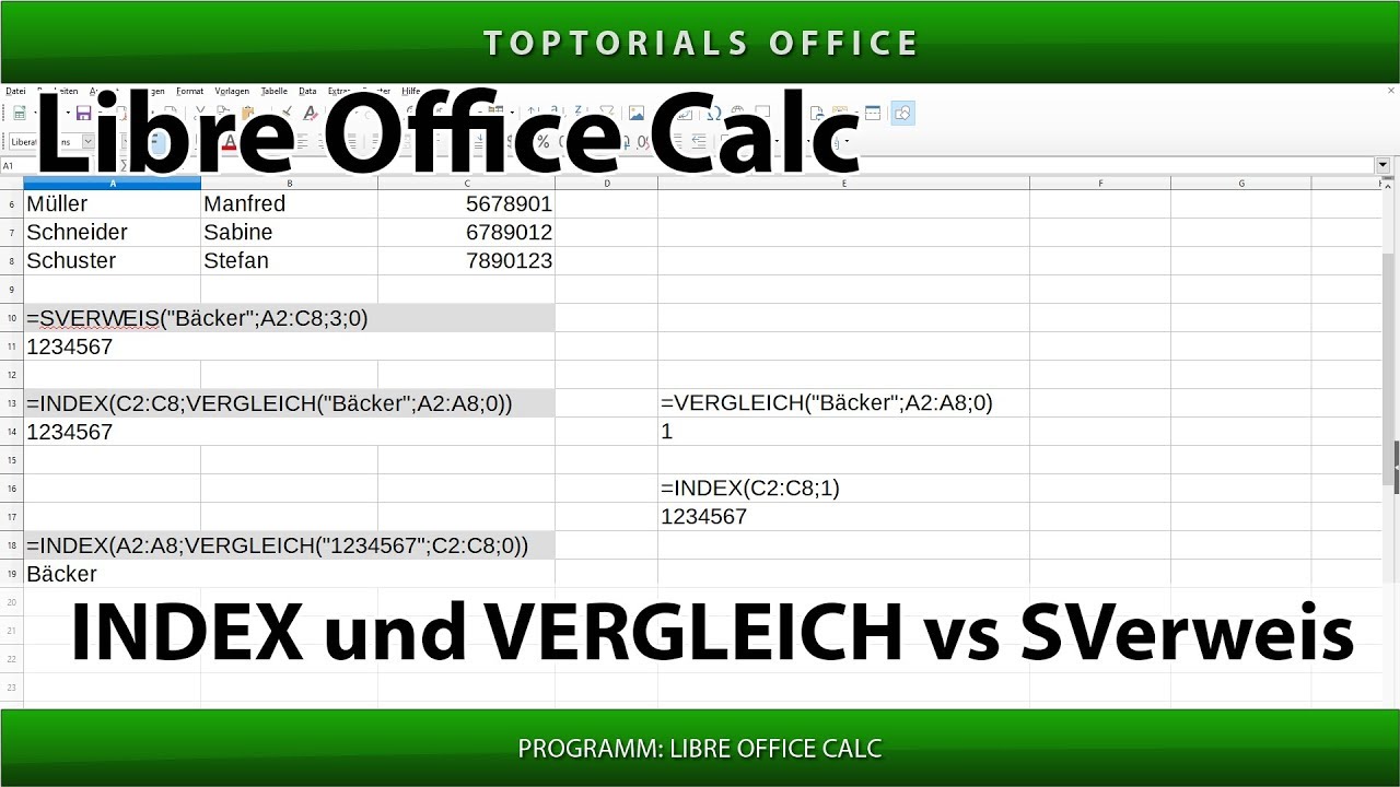 Index und Vergleich in LibreOffice Calc