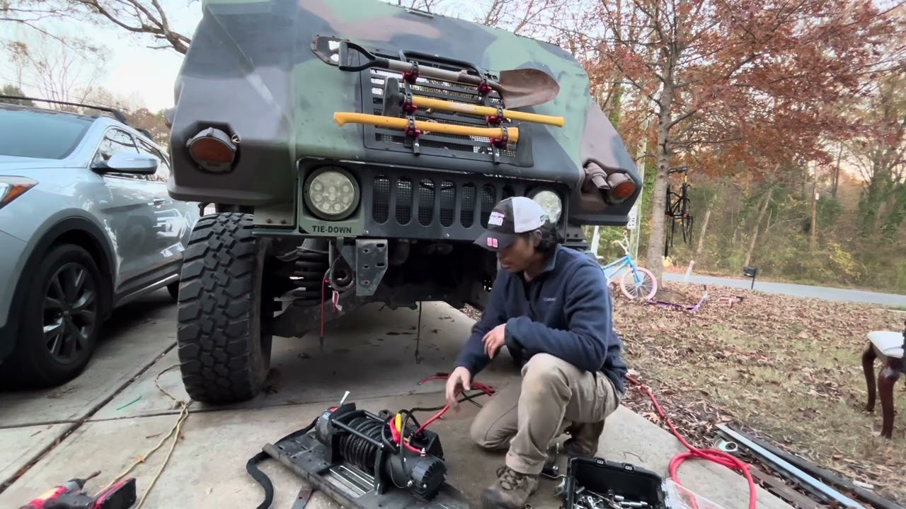 Install the winches on humvee M1165 i bought from Temu