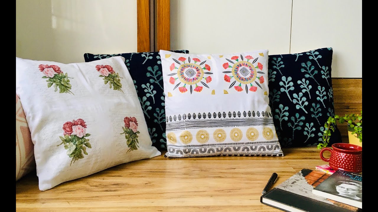 How to Decoupage on Fabric without Wrinkles for Beginners| DIY|Home Decor|Handcrafted Cushion covers