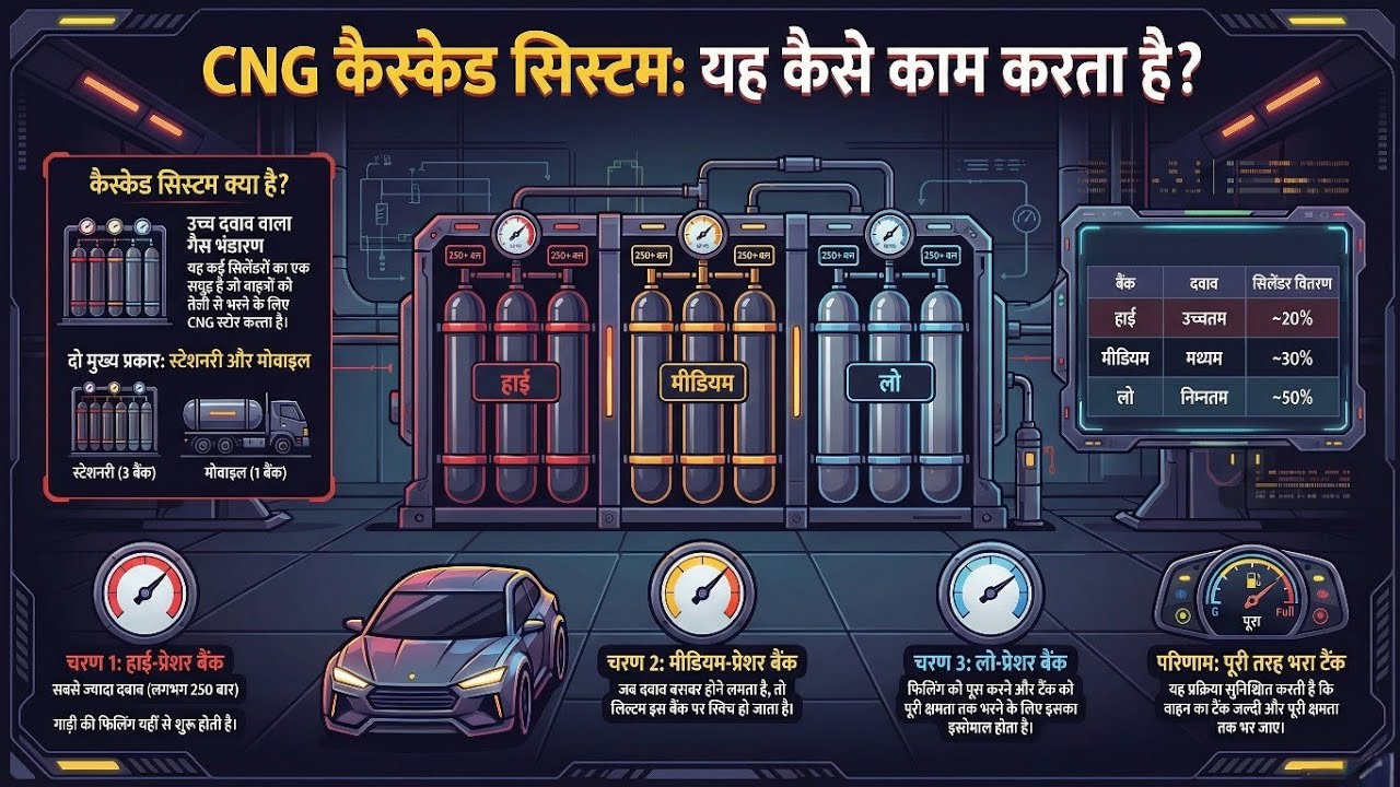CNG Cascade System Explained | Low-Medium-High Bank Working | Vehicle Filling Process | Hindi