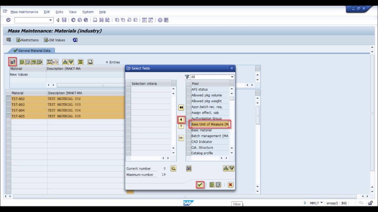 SAP MM Mass maintenance materials using MM17 (change data)